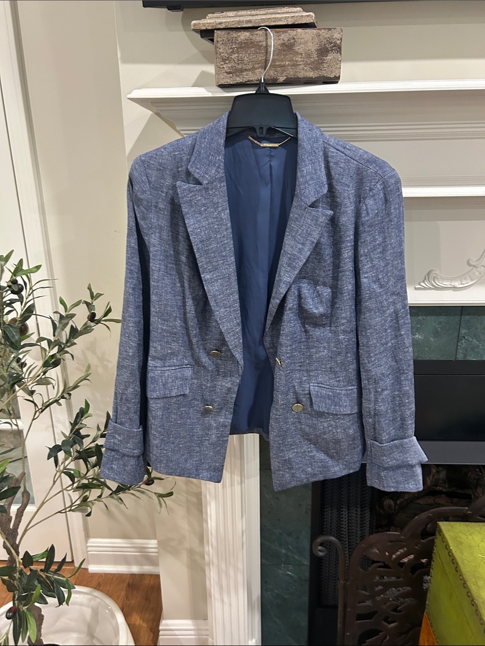 Chico's Heathered Blue Double-Breasted Blazer